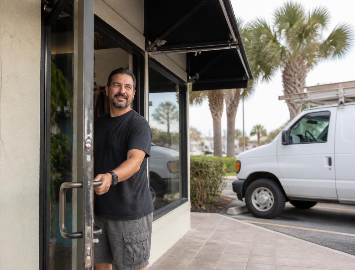Small business owner opening his Florida storefront